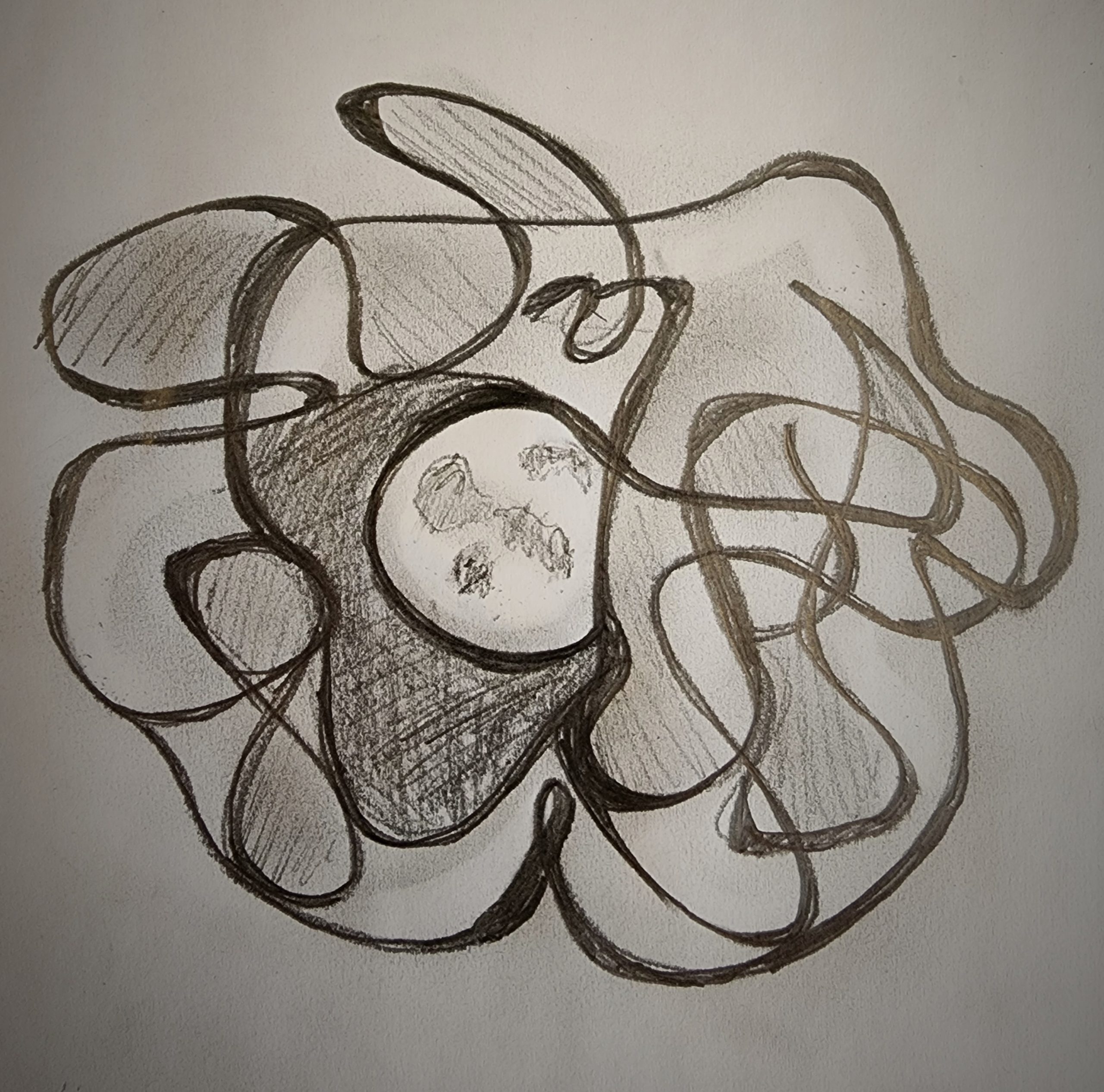 Light of the moon peaking out of the chaos. Pencil drawing.